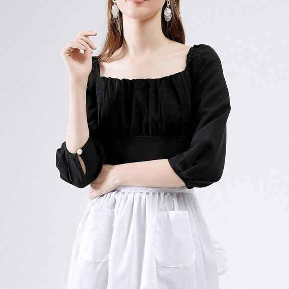 Womens Waist Apron with Pockets Retro Kitchen Cleaning Ruffles Half Apron White - Picture 4 of 5